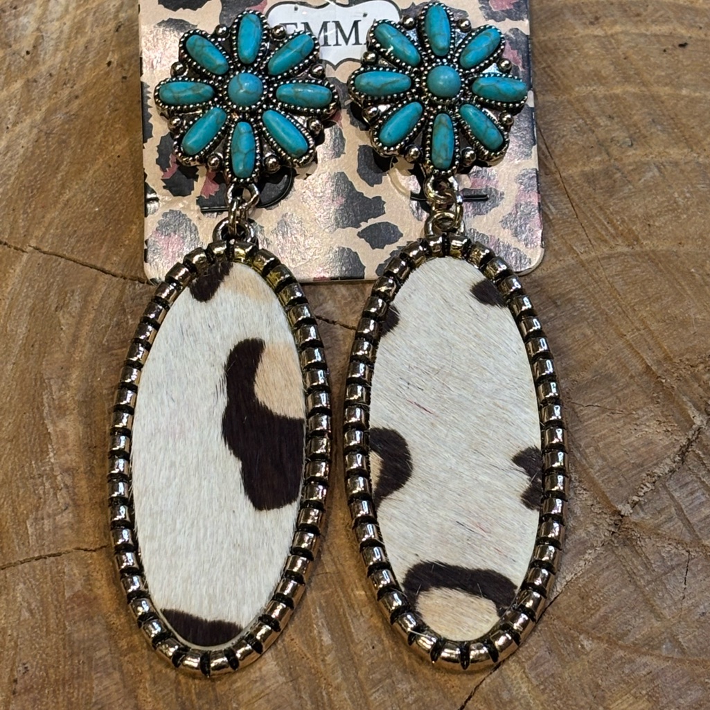 Nwt! Turquoise And Cow Print Dangle Earrings!